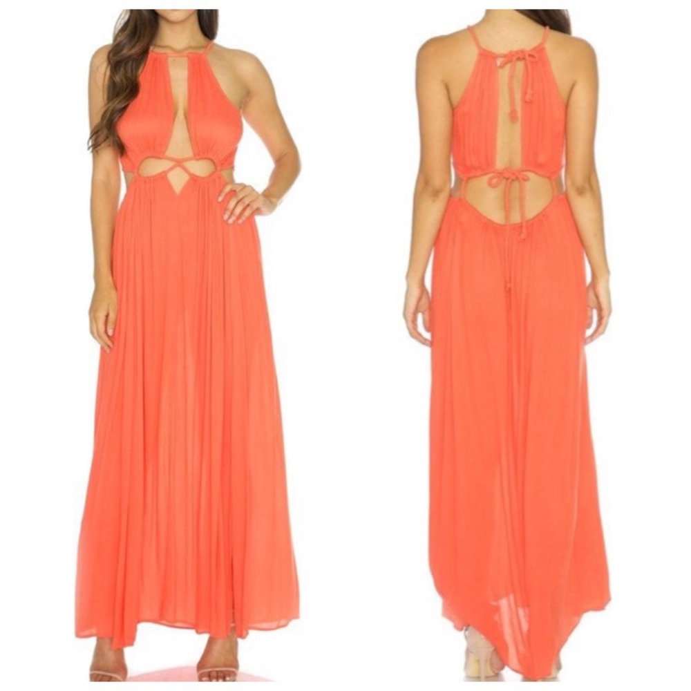 New | Orange Cut Out Summer Maxi Dress
